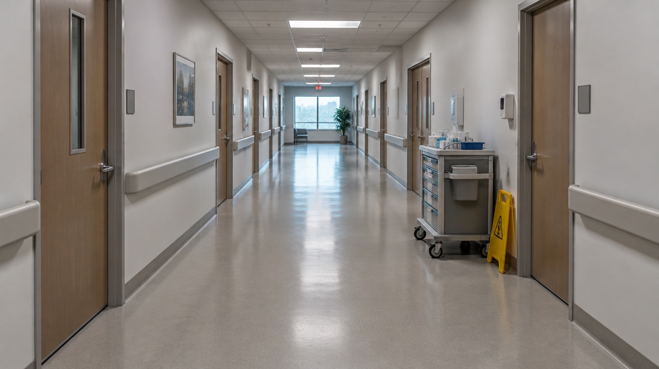 Clinic corridor with a clean seamless floor